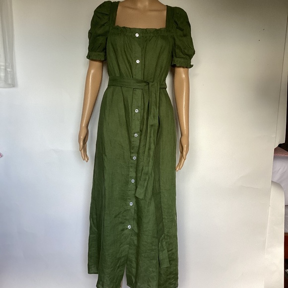 SLEEPER | Brigitte Button Down Moss Green Midi Dress in Size Medium - Picture 9 of 9